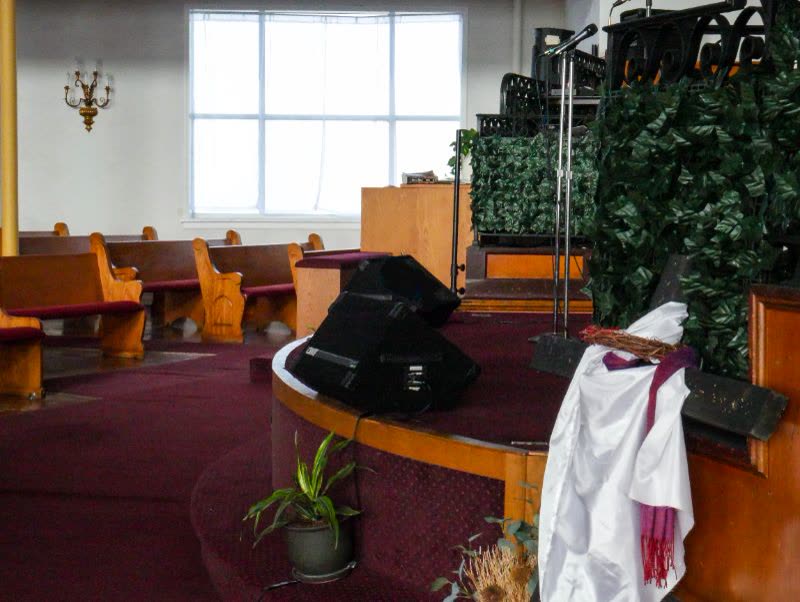 Light streaming through the sanctuary windows